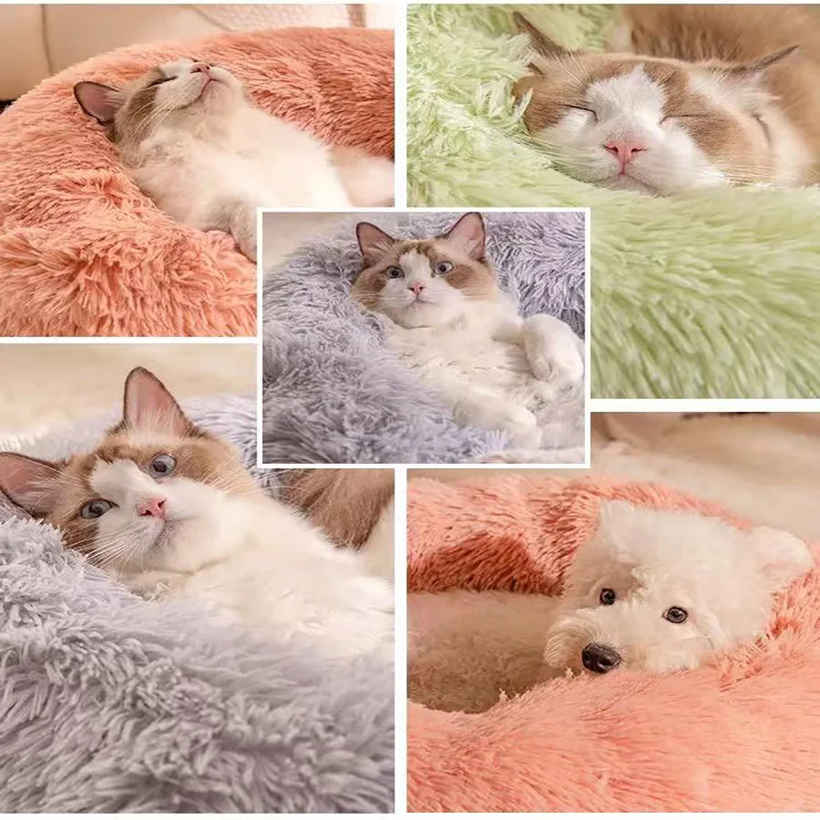 Soft Plush Cat Bed Pad Pet Donut Round Faux Fur Mat Warm Dog Bed Washable Comfortable Sleeping for Small to Medium Dogs And Cats
