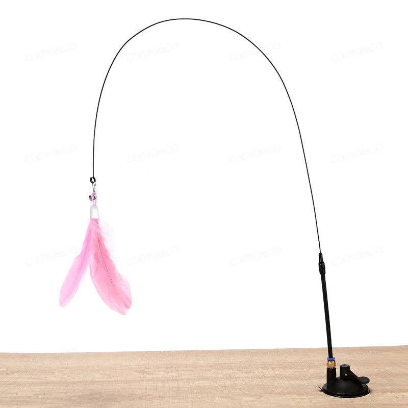 1Pc Cat Teasers Stick Interactive Toys Pet Feather Bell For Cat Exercise Self-Entertainment，kitten With Suction Cup Teaser Stick