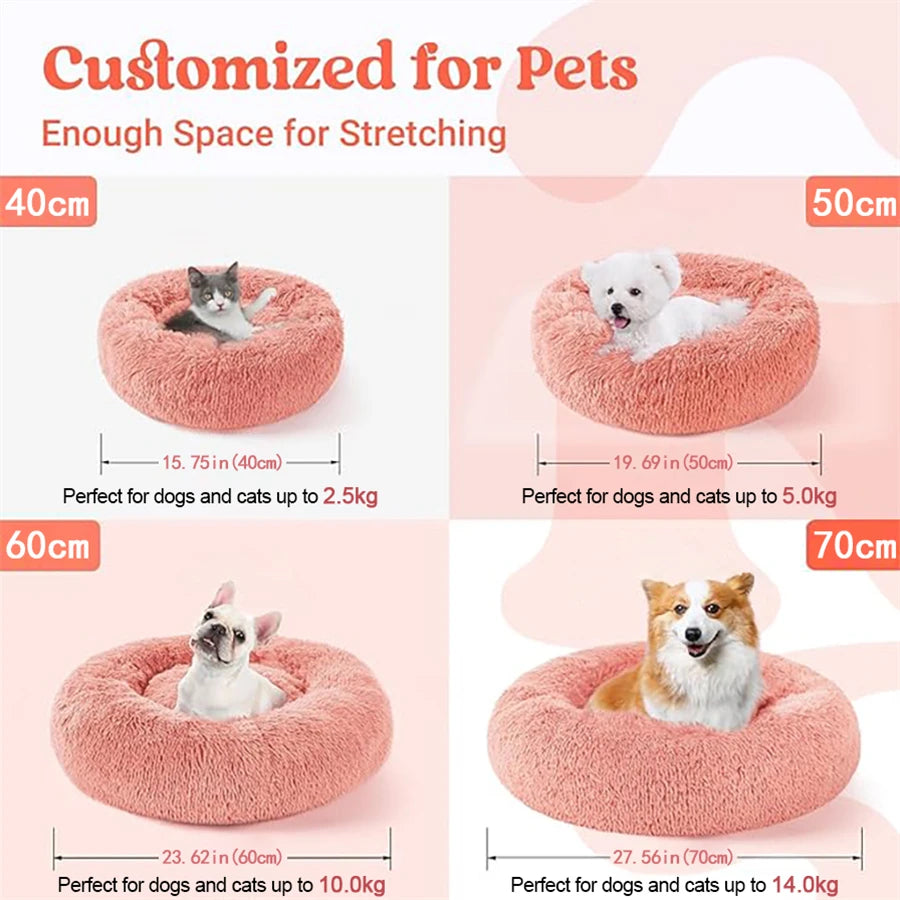 Soft Plush Cat Bed Pad Pet Donut Round Faux Fur Mat Warm Dog Bed Washable Comfortable Sleeping for Small to Medium Dogs And Cats