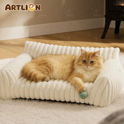 ARTLION Striped Cat Sofa Bed Soft Polyester Pet Bed Breathable for All Seasons Suitable for Small to Medium Catsor Sleeping