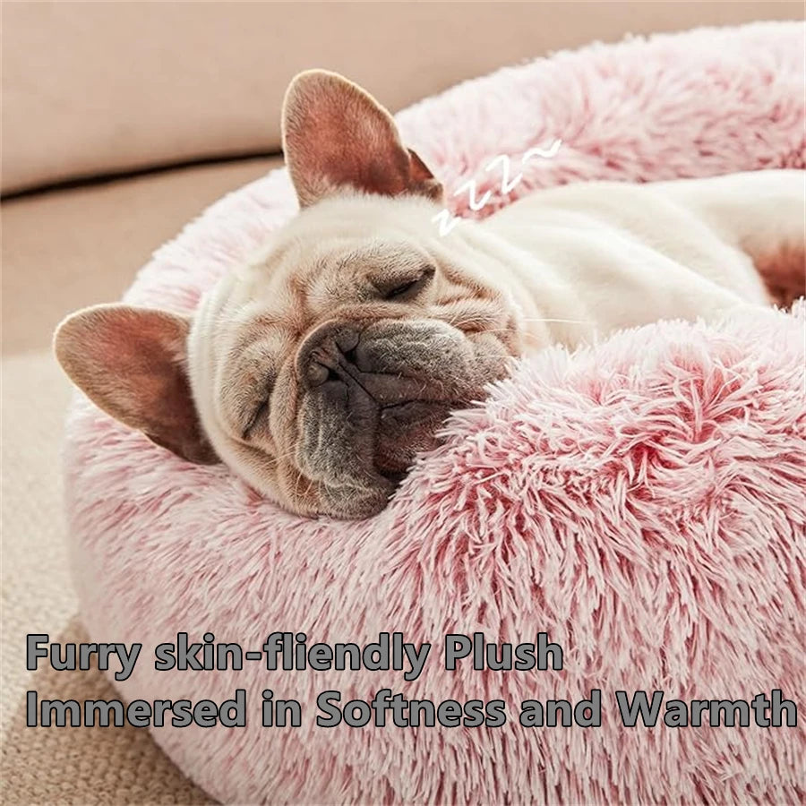 Soft Plush Cat Bed Pad Pet Donut Round Faux Fur Mat Warm Dog Bed Washable Comfortable Sleeping for Small to Medium Dogs And Cats