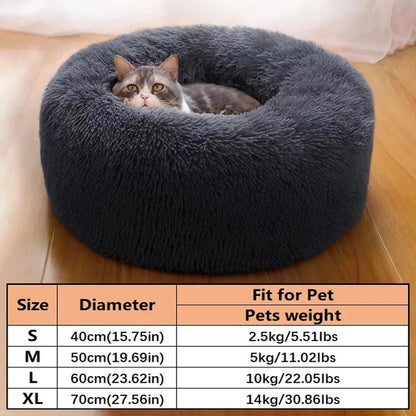 Soft Pet Cat Bed Pad Plush Warm Faux Fur Dog Calm Bed Donut Round Bed Comfortable Sleeping Washable for Small Medium Dog and Cat