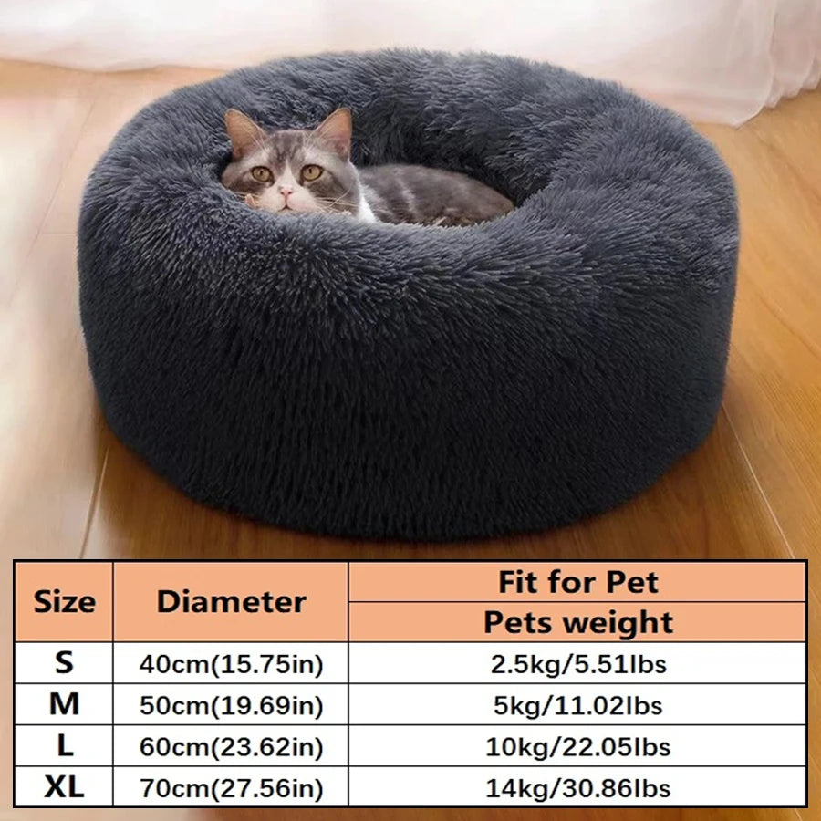 Soft Plush Faux Fur Donut Pet Bed for Small Cats & Dogs, Warm Calming Sleeping Nest, Washable Round Cushion Pad