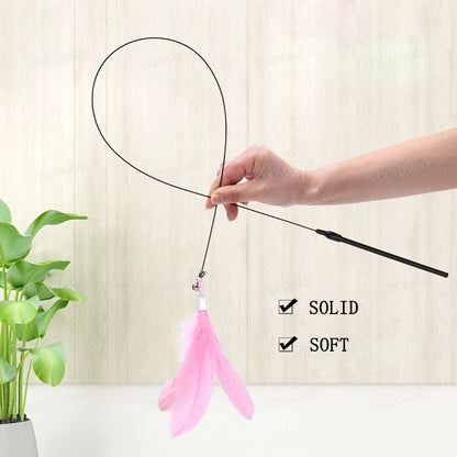 1Pc Cat Teasers Stick Interactive Toys Pet Feather Bell For Cat Exercise Self-Entertainment，kitten With Suction Cup Teaser Stick