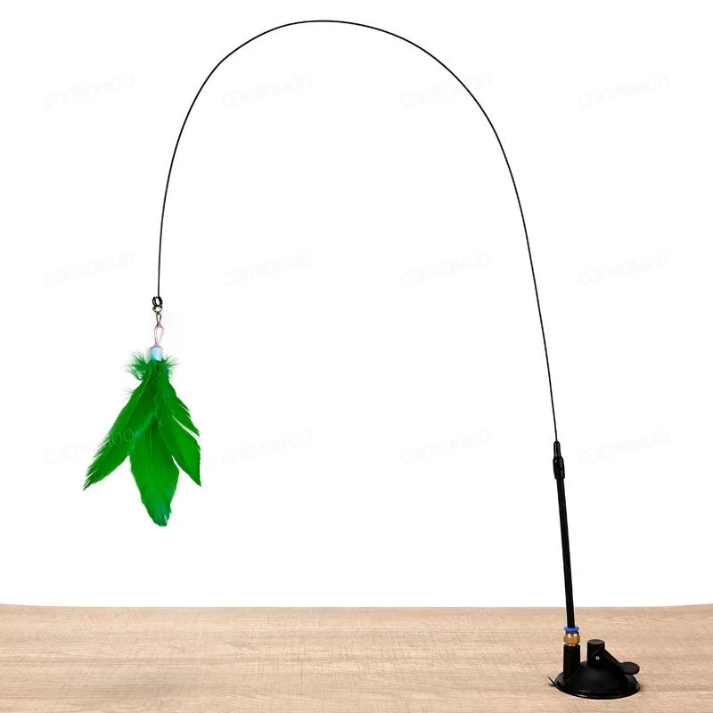1Pc Cat Teasers Stick Interactive Toys Pet Feather Bell For Cat Exercise Self-Entertainment，kitten With Suction Cup Teaser Stick