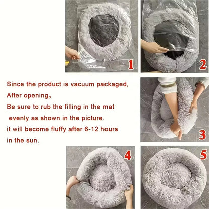 Soft Plush Cat Bed Pad Pet Donut Round Faux Fur Mat Warm Dog Bed Washable Comfortable Sleeping for Small to Medium Dogs And Cats