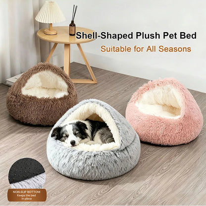 Cozy Cats Beds Pad Dogs Mattress Warm Soft Plush Pets Bed Shell-Shaped Semi-Enclosed Cat Sleeping Nests For Small Dogs Kitten