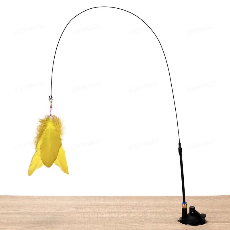 1Pc Cat Teasers Stick Interactive Toys Pet Feather Bell For Cat Exercise Self-Entertainment，kitten With Suction Cup Teaser Stick