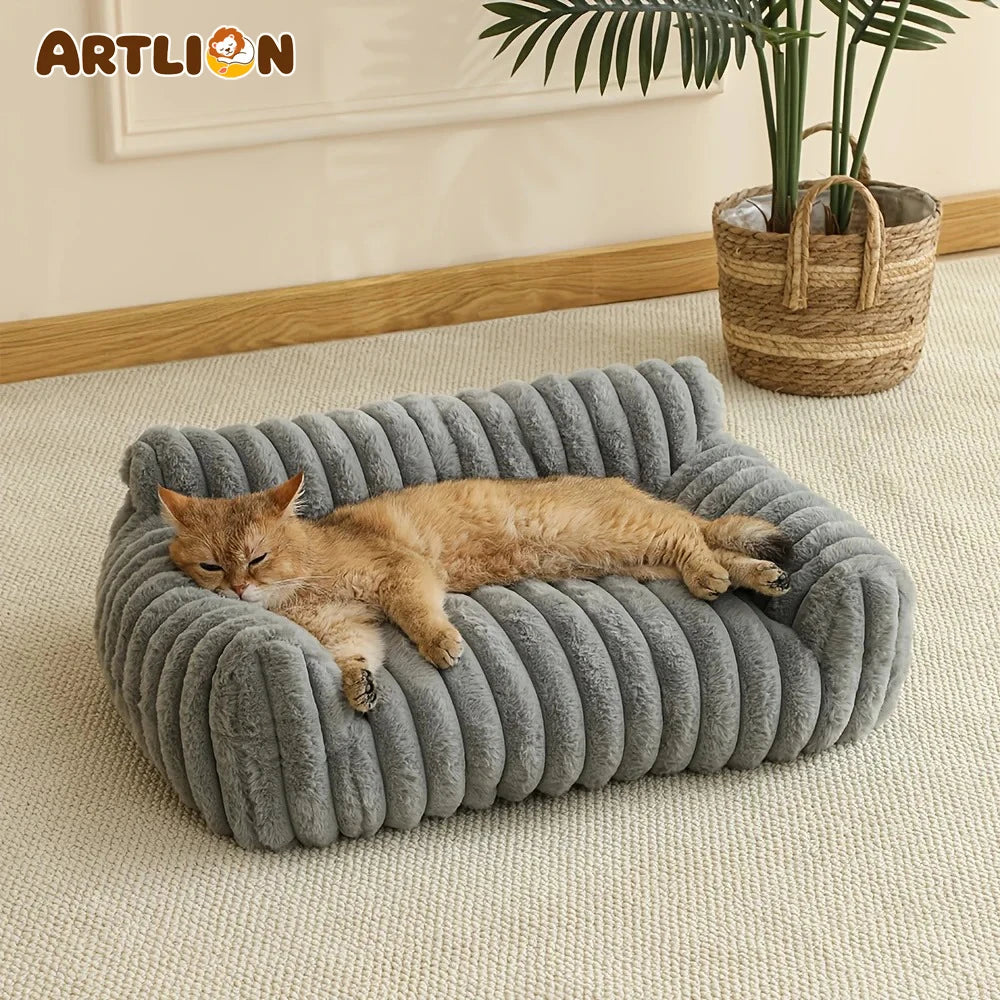 ARTLION Striped Cat Sofa Bed Soft Polyester Pet Bed Breathable for All Seasons Suitable for Small to Medium Catsor Sleeping