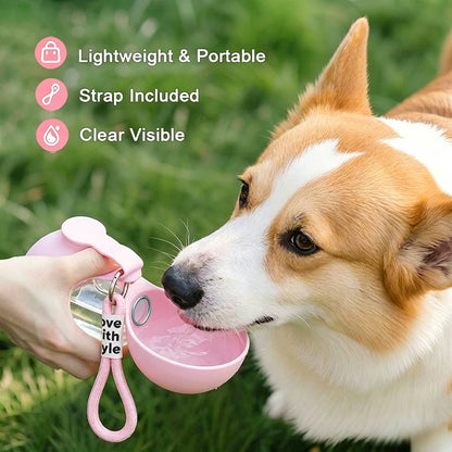 Portable Foldable Pet Water Bottle, Leak-Proof Outdoor Dog and Cat Drinking Bowl, with Lanyard and Hook, Compact, Pet Feeder