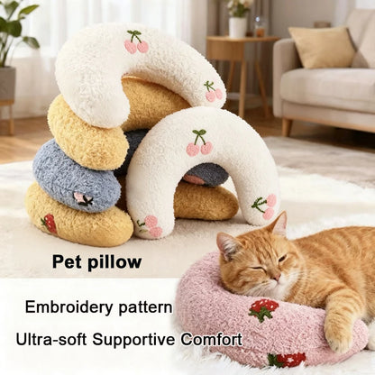 Cute Dogs Cats Little Pillows U-Shaped Neck Protector Pets Deep Sleep Pillow for Puppy Kitten Soft Fluffy Calming Toys Washable