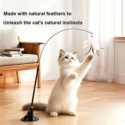 1Pc Cat Teasers Stick Interactive Toys Pet Feather Bell For Cat Exercise Self-Entertainment，kitten With Suction Cup Teaser Stick