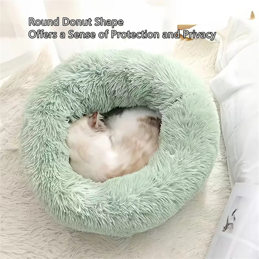 Soft Plush Cat Bed Pad Pet Donut Round Faux Fur Mat Warm Dog Bed Washable Comfortable Sleeping for Small to Medium Dogs And Cats
