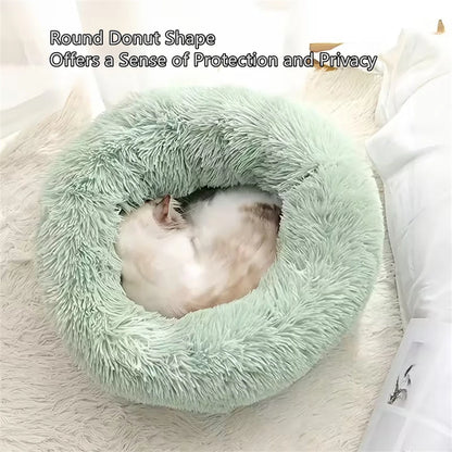 Soft Plush Cat Bed Pad Pet Donut Round Faux Fur Mat Warm Dog Bed Washable Comfortable Sleeping for Small to Medium Dogs And Cats
