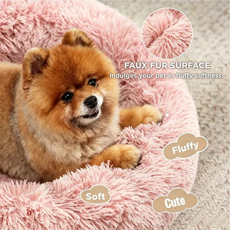 Soft Pet Cat Bed Pad Plush Warm Faux Fur Dog Calm Bed Donut Round Bed Comfortable Sleeping Washable for Small Medium Dog and Cat