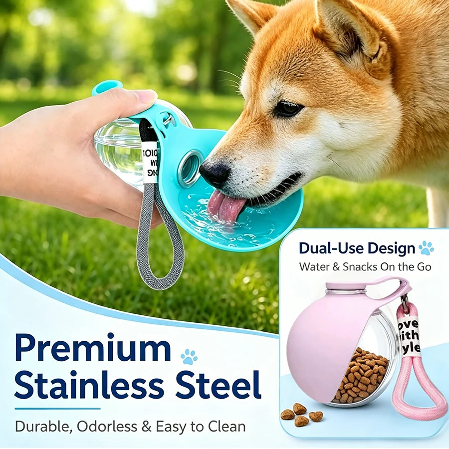 Portable Foldable Pet Water Bottle, Leak-Proof Outdoor Dog and Cat Drinking Bowl, with Lanyard and Hook, Compact, Pet Feeder