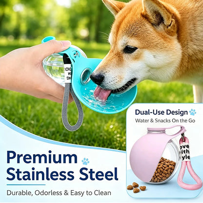 Portable Foldable Pet Water Bottle, Leak-Proof Outdoor Dog and Cat Drinking Bowl, with Lanyard and Hook, Compact, Pet Feeder