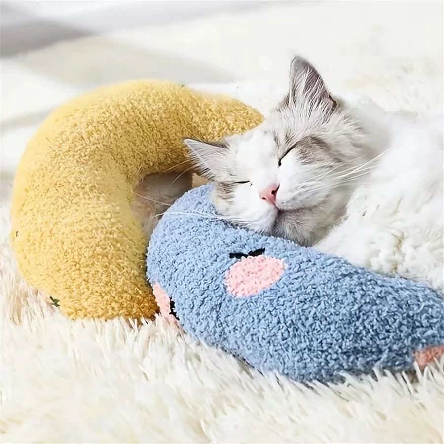 Cute Dogs Cats Little Pillows U-Shaped Neck Protector Pets Deep Sleep Pillow for Puppy Kitten Soft Fluffy Calming Toys Washable