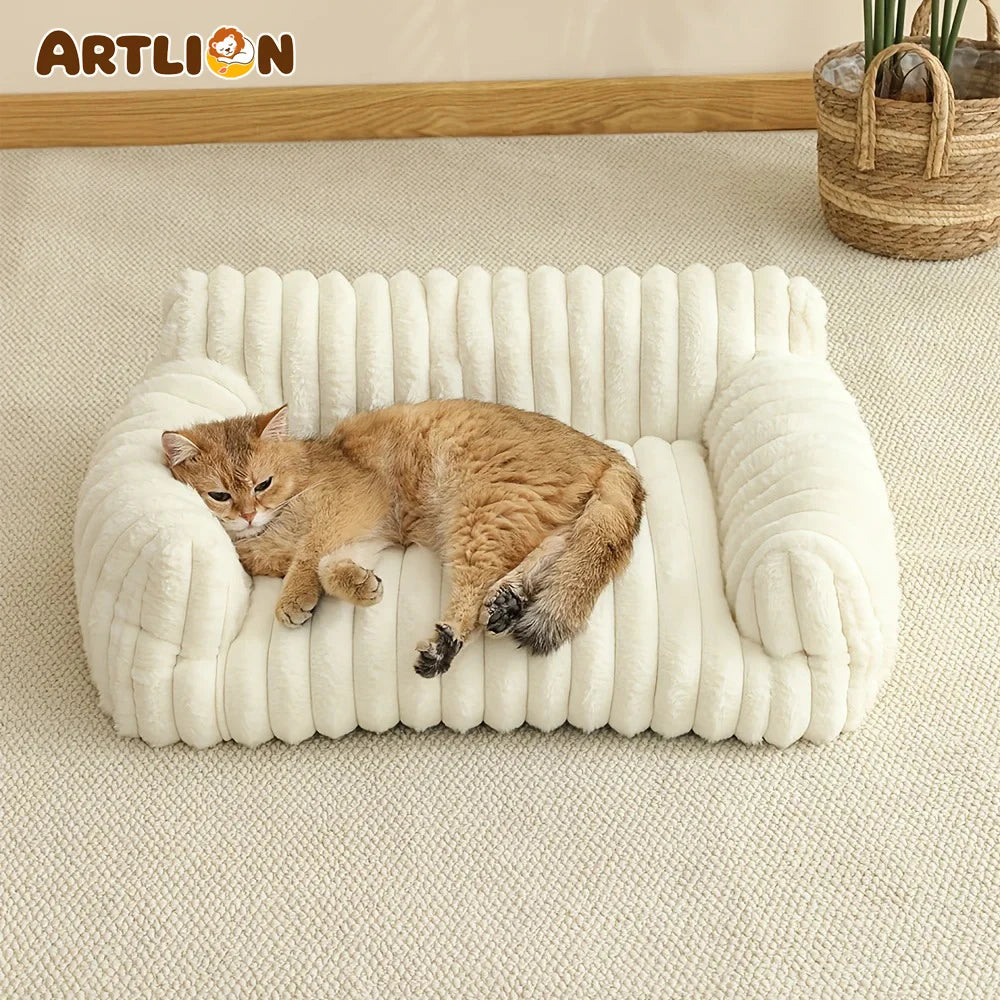 ARTLION Striped Cat Sofa Bed Soft Polyester Pet Bed Breathable for All Seasons Suitable for Small to Medium Catsor Sleeping