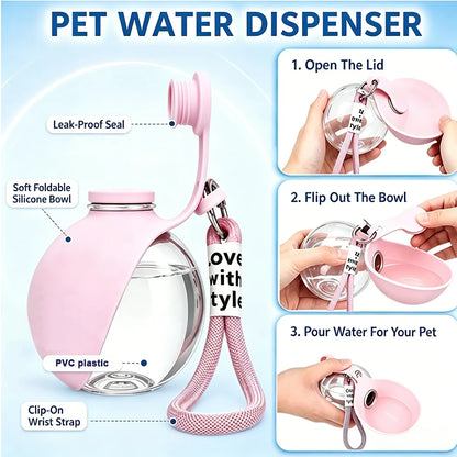 Portable Foldable Pet Water Bottle, Leak-Proof Outdoor Dog and Cat Drinking Bowl, with Lanyard and Hook, Compact, Pet Feeder