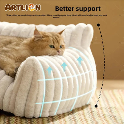 ARTLION Striped Cat Sofa Bed Soft Polyester Pet Bed Breathable for All Seasons Suitable for Small to Medium Catsor Sleeping