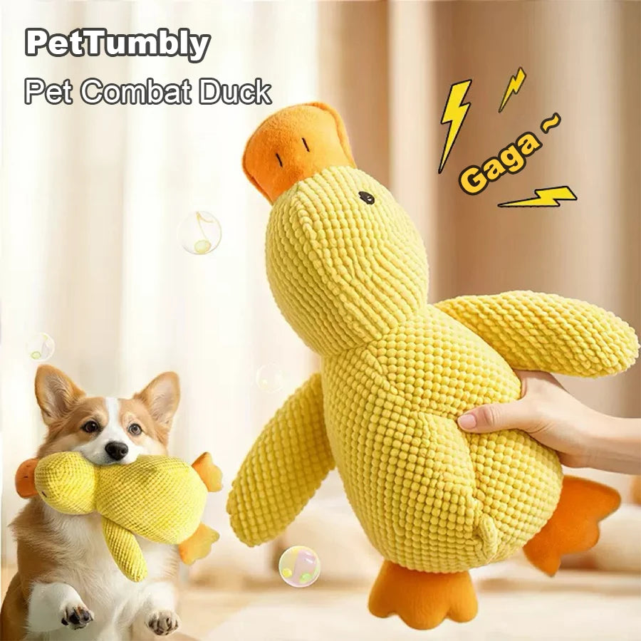 Cute plush cat and dog squeaking toys durable duck-shaped, for teething interactive entertainment sleep companion and relaxation