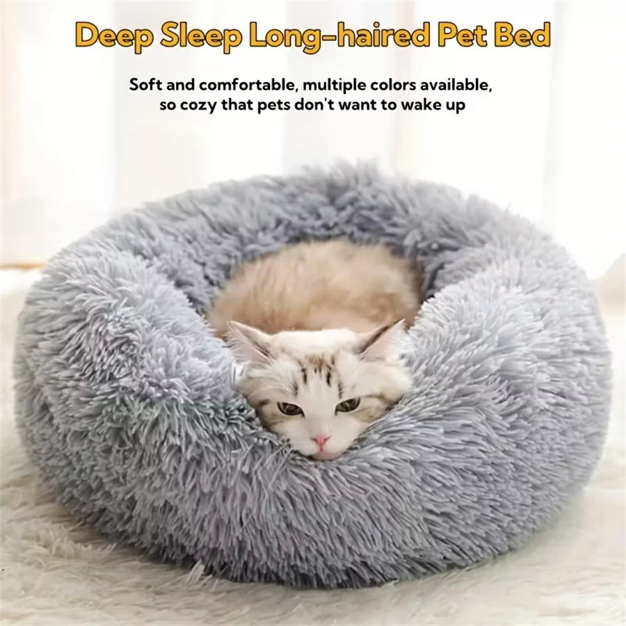 Soft Plush Cat Bed Pad Pet Donut Round Faux Fur Mat Warm Dog Bed Washable Comfortable Sleeping for Small to Medium Dogs And Cats