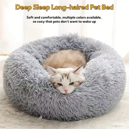 Soft Plush Cat Bed Pad Pet Donut Round Faux Fur Mat Warm Dog Bed Washable Comfortable Sleeping for Small to Medium Dogs And Cats