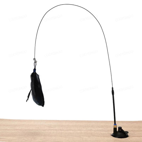 1Pc Cat Teasers Stick Interactive Toys Pet Feather Bell For Cat Exercise Self-Entertainment，kitten With Suction Cup Teaser Stick