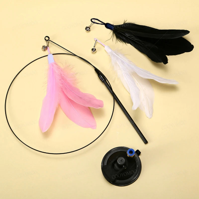 1Pc Cat Teasers Stick Interactive Toys Pet Feather Bell For Cat Exercise Self-Entertainment，kitten With Suction Cup Teaser Stick